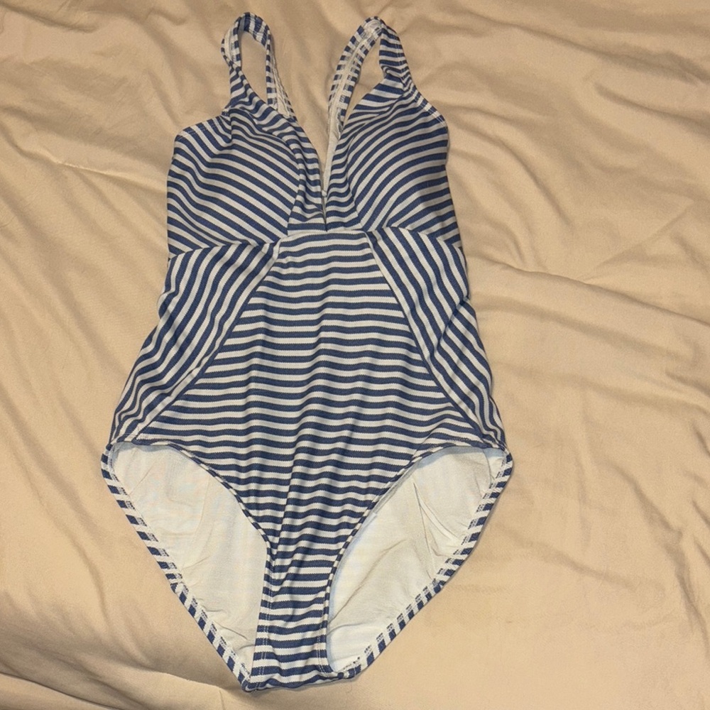 Time and Tru Blue Striped One Piece Swimsuit
